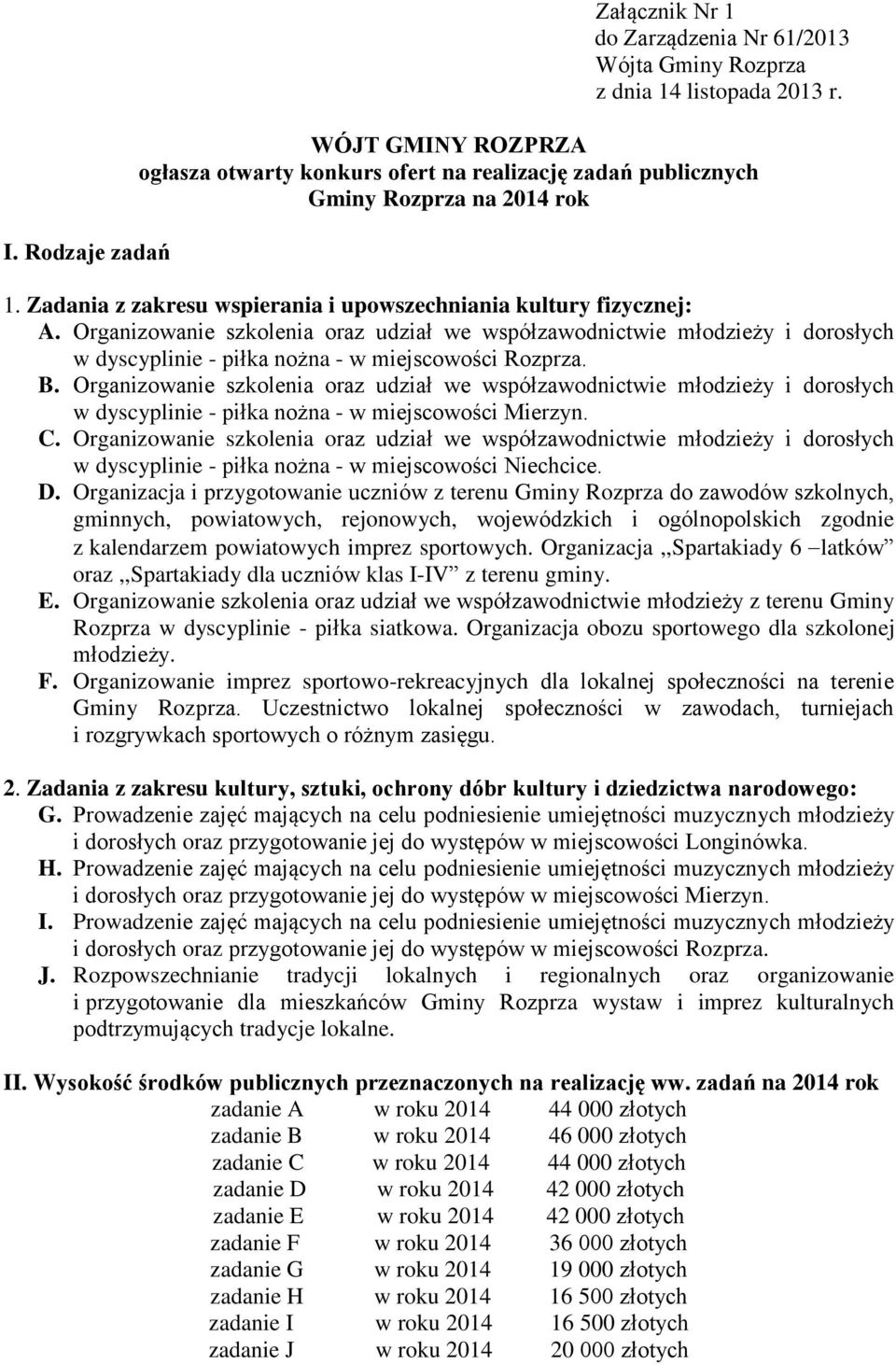 Organizowanie szkolenia oraz udział we współzawodnictwie młodzieży i dorosłych w dyscyplinie - piłka nożna - w miejscowości Rozprza. B.