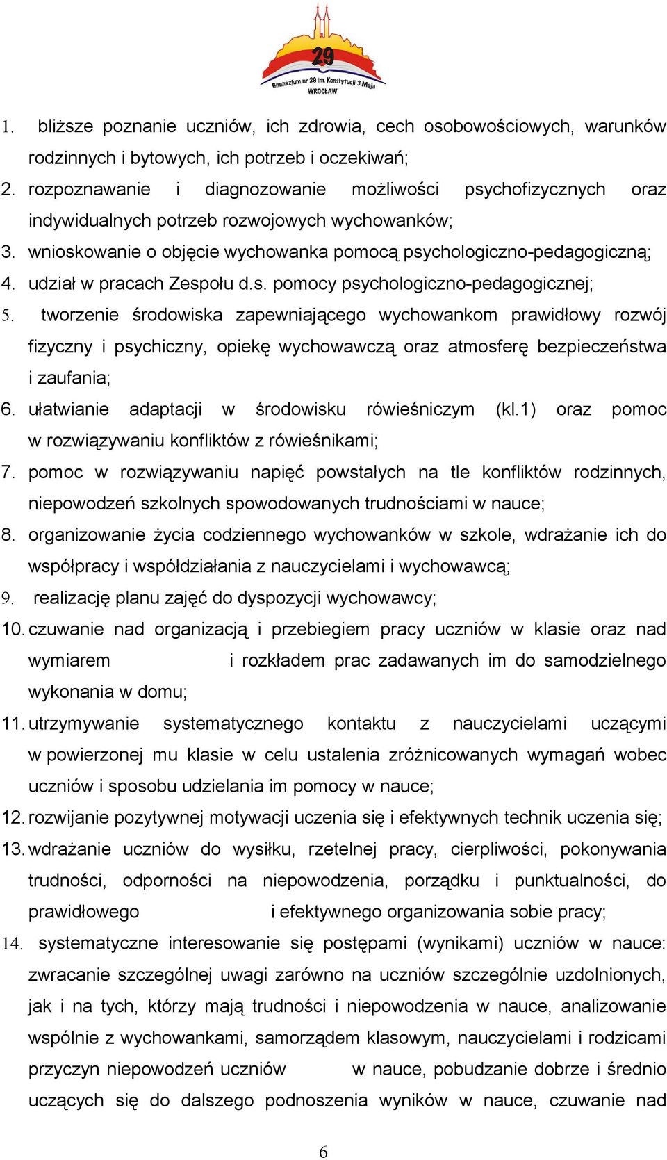 udział w pracach Zespołu d.s. pomocy psychologiczno-pedagogicznej; 5.