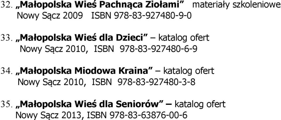 Małopolska Wieś dla Dzieci katalog ofert Nowy Sącz 2010, ISBN 978-83-927480-6-9 34.