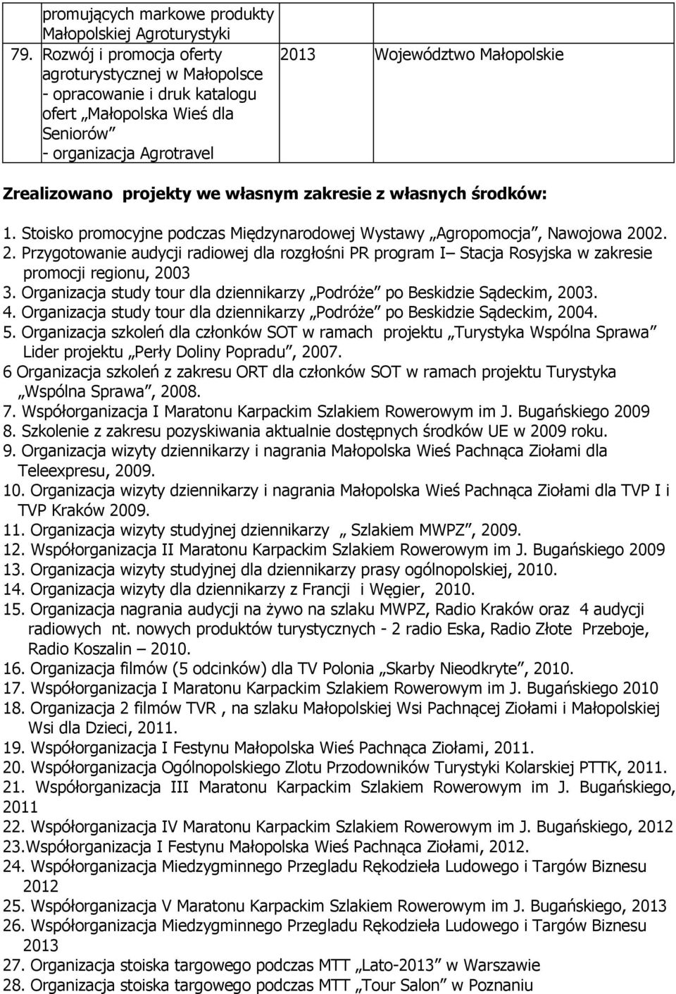 własnym zakresie z własnych środków: 1. Stoisko promocyjne podczas Międzynarodowej Wystawy Agropomocja, Nawojowa 20