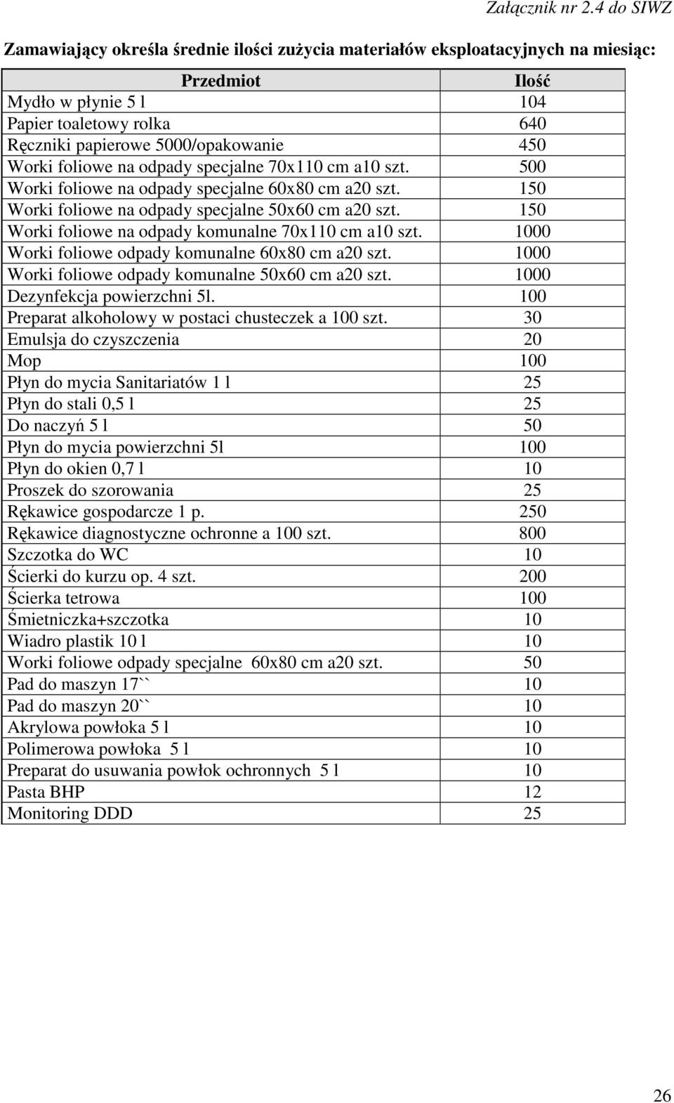 Worki foliowe na odpady specjalne 70x110 cm a10 szt. 500 Worki foliowe na odpady specjalne 60x80 cm a20 szt. 150 Worki foliowe na odpady specjalne 50x60 cm a20 szt.