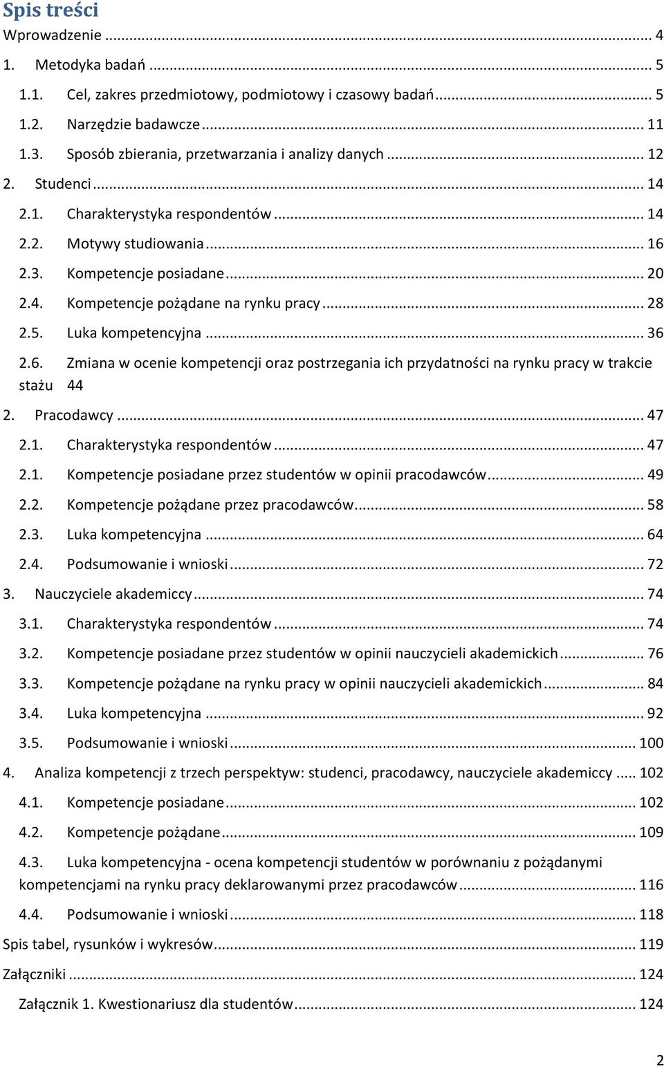 .. 36 2.6. Zmiana w ocenie kompetencji oraz postrzegania ich przydatności na rynku pracy w trakcie stażu 44 2. Pracodawcy... 47 2.1. Charakterystyka respondentów... 47 2.1. Kompetencje posiadane przez studentów w opinii pracodawców.