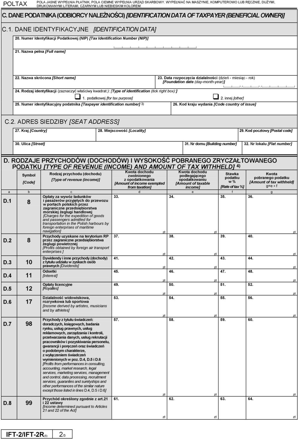 Numer Identyfikacji Podatkowej (NIP) [Tax Identification Number (NIP)] 21. Nazwa pełna [Full name] 22. Nazwa skrócona [Short name] 23.