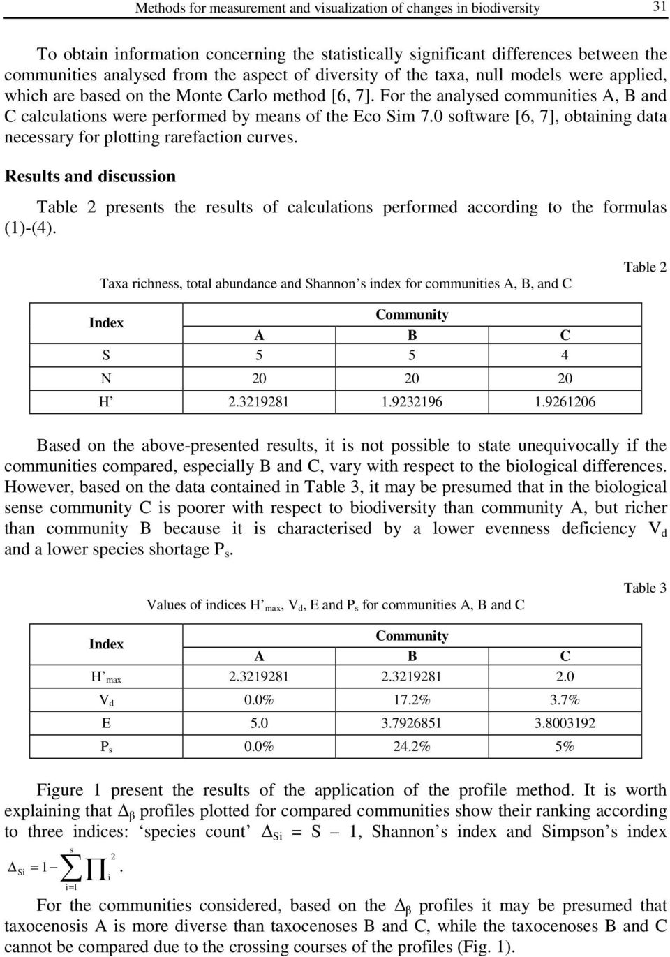 0 software [6, 7], obtanng data necessary for plottng rarefacton curves. Results and dscusson Table 2 presents the results of calculatons performed accordng to the formulas ()-(4).