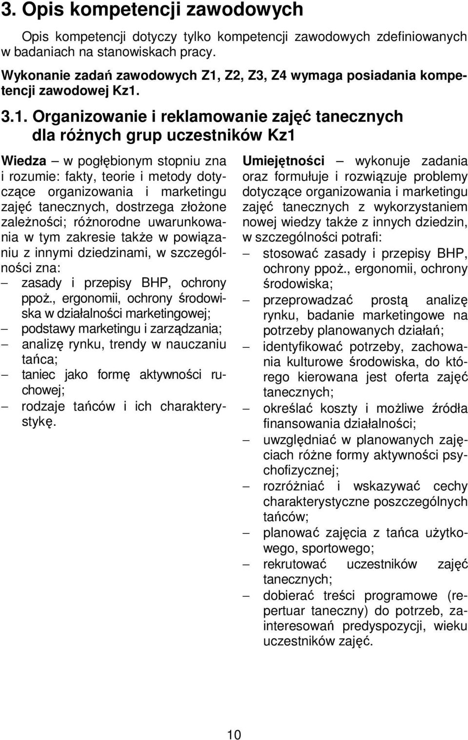 Z2, Z3, Z4 wymaga posiadania kompetencji zawodowej Kz1.