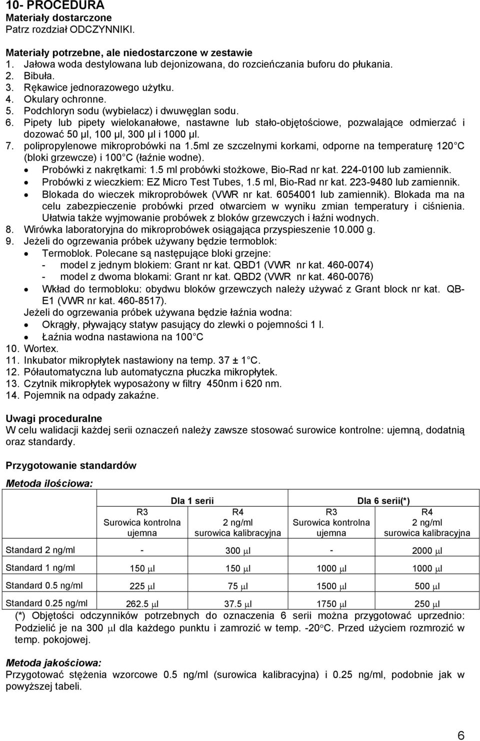 Pipety lub pipety wielokanałowe, nastawne lub stało-objętościowe, pozwalające odmierzać i dozować 50 µl, 100 µl, 300 µl i 1000 µl. 7. polipropylenowe mikroprobówki na 1.