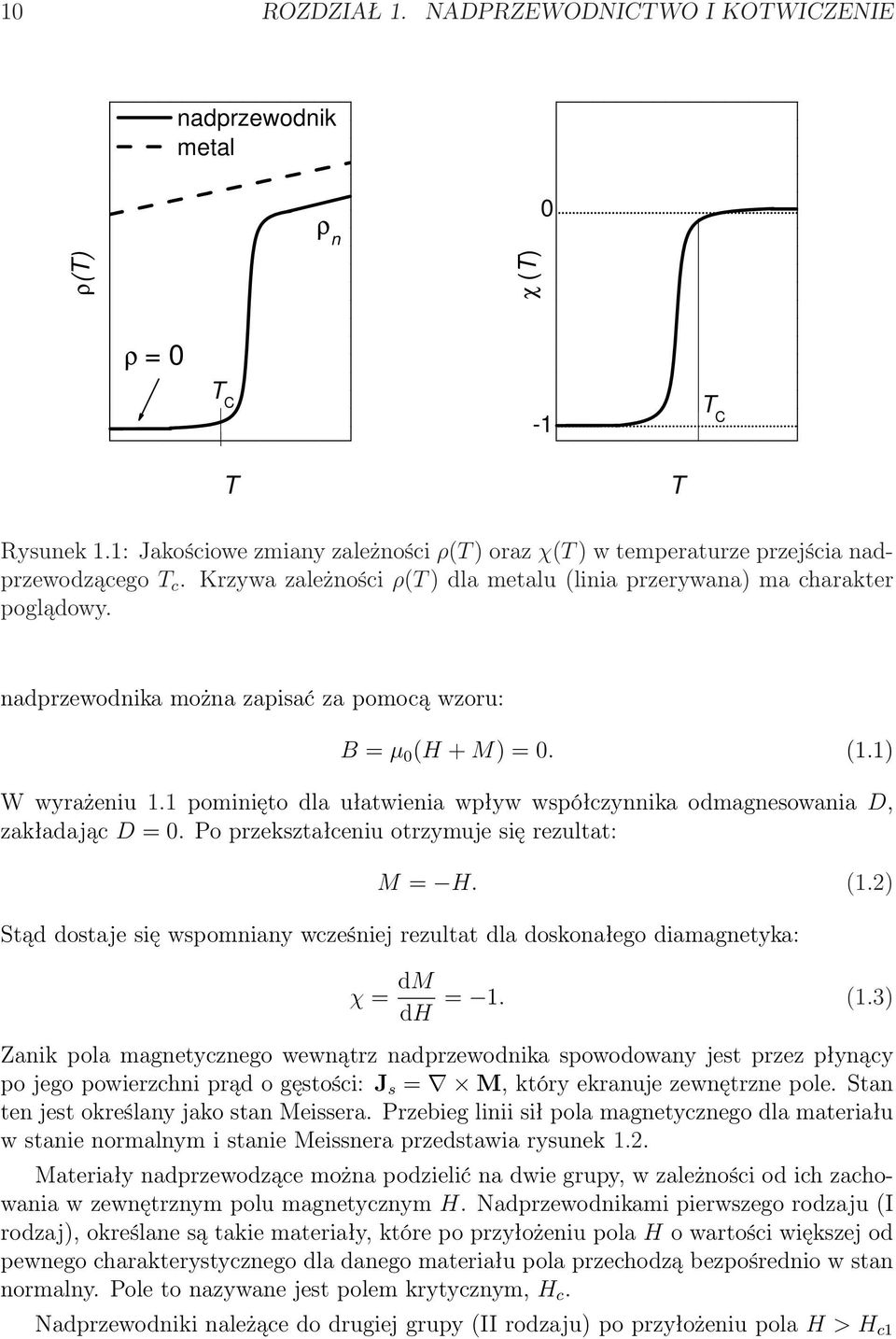 nadprzewodnika można zapisać za pomocą wzoru: B = µ (H + M) =. (1.1) W wyrażeniu 1.1 pominięto dla ułatwienia wpływ współczynnika odmagnesowania D, zakładając D =.