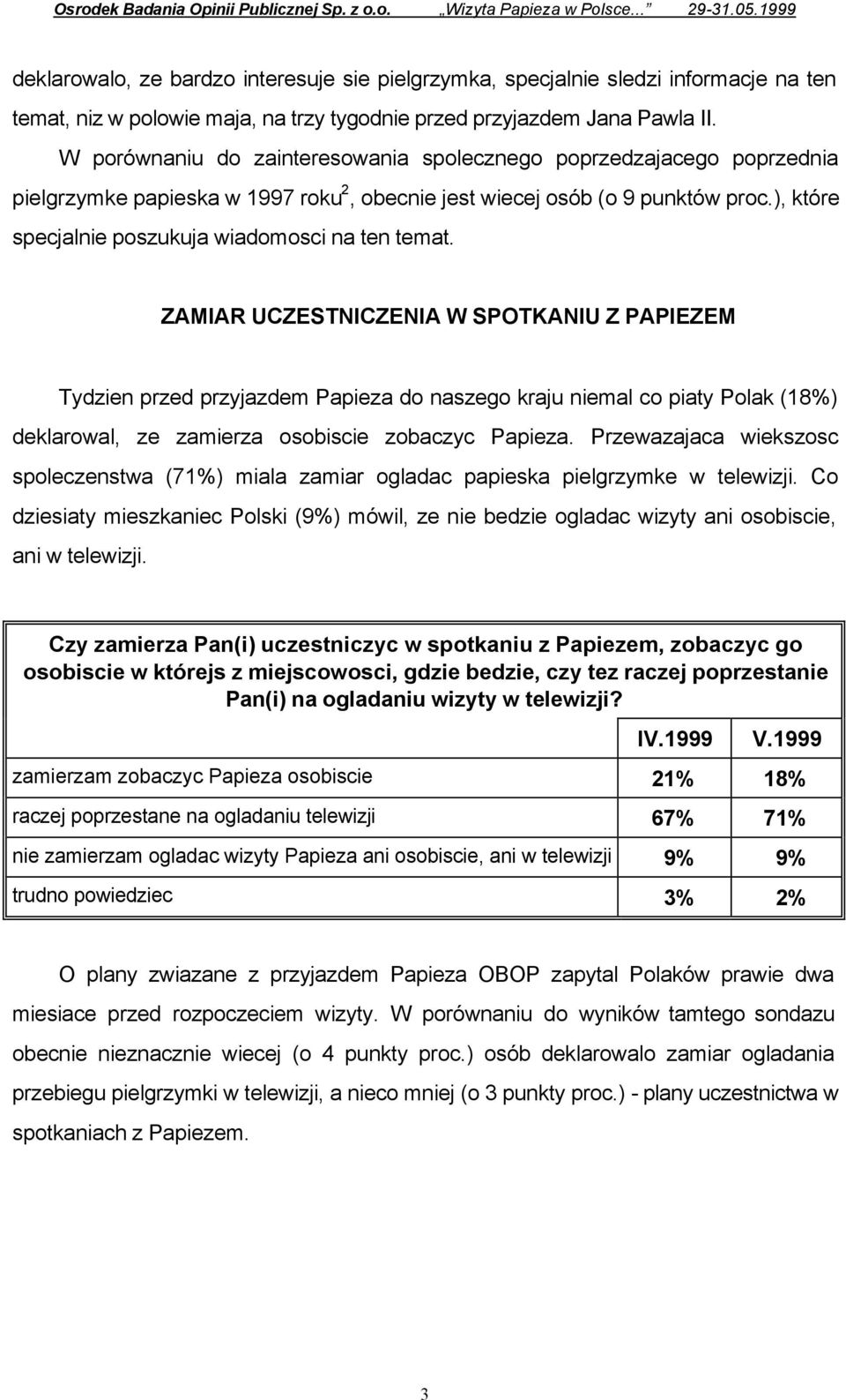 W porównaniu do zainteresowania spolecznego poprzedzajacego poprzednia pielgrzymke papieska w 1997 roku 2, obecnie jest wiecej osób (o 9 punktów proc.