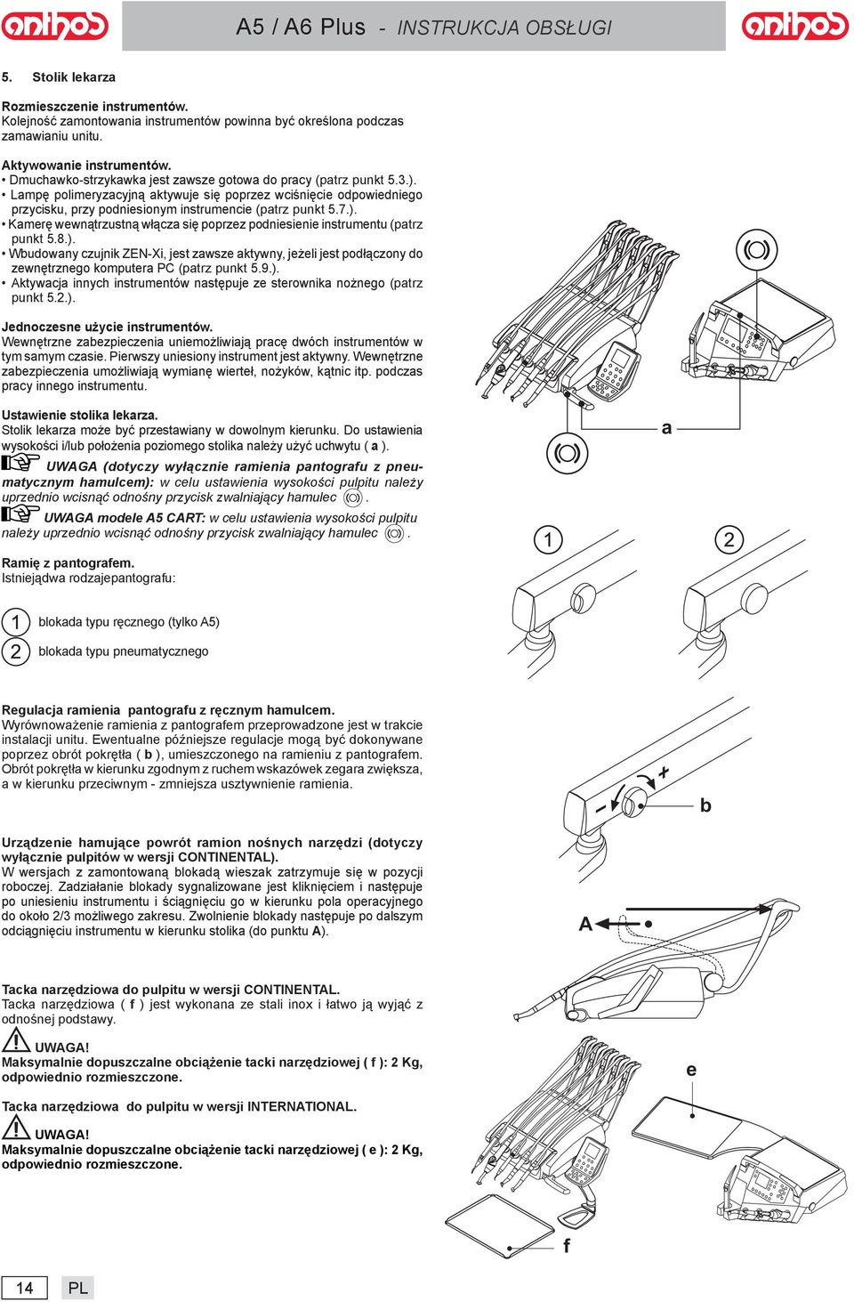 8.). Wbudowny czujnik ZEN-Xi, jest zwsze ktywny, jeżeli jest podłączony do zewnętrznego komputer PC (ptrz punkt 5.9.). Aktywcj innych instrumentów nstępuje ze sterownik nożnego (ptrz punkt 5.2.). Jednoczesne użycie instrumentów.