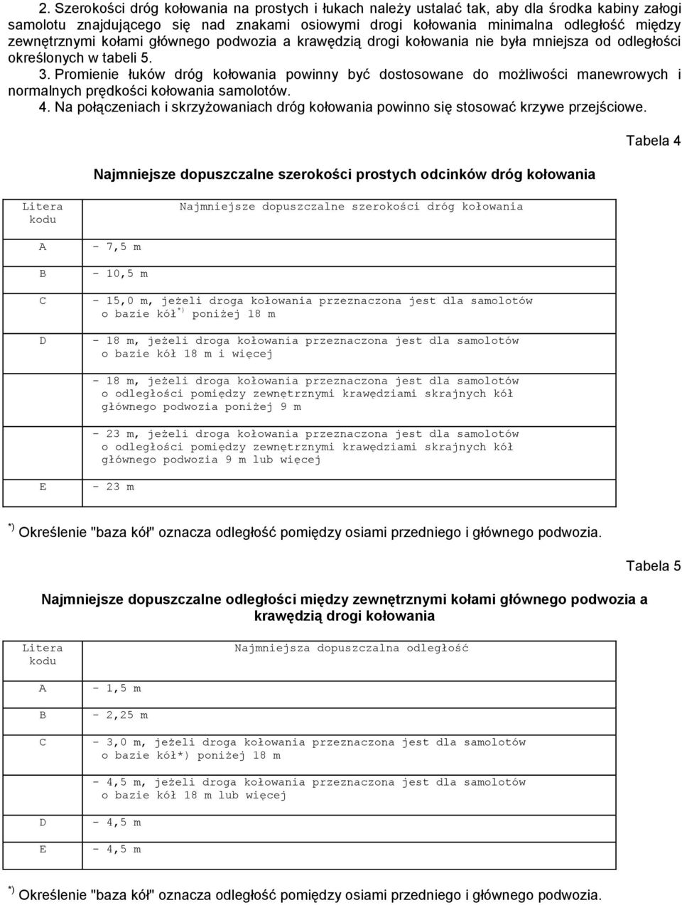 Promienie łuków dróg kołowania powinny być dostosowane do możliwości manewrowych i normalnych prędkości kołowania samolotów. 4.