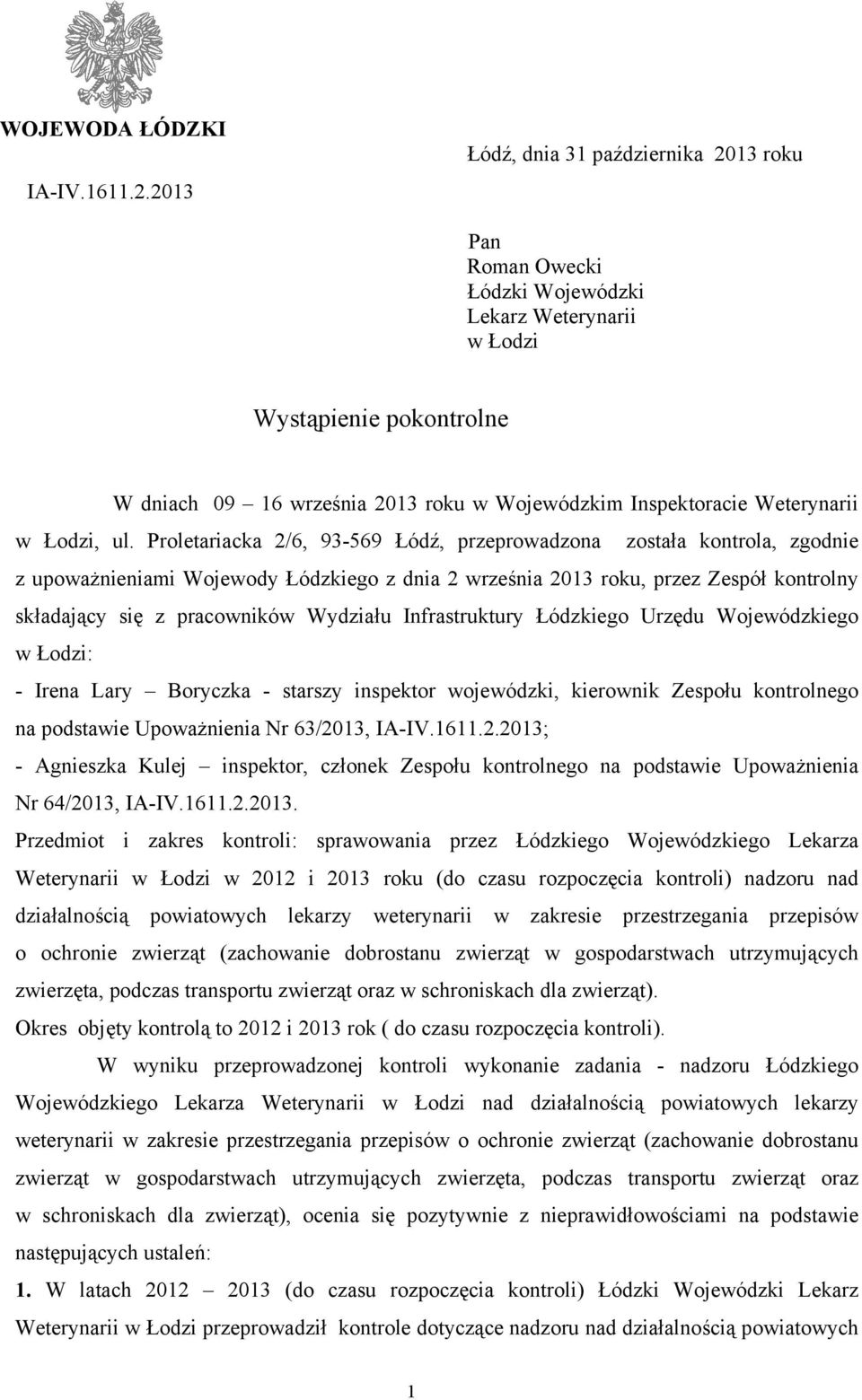 Weterynarii w Łodzi, ul.