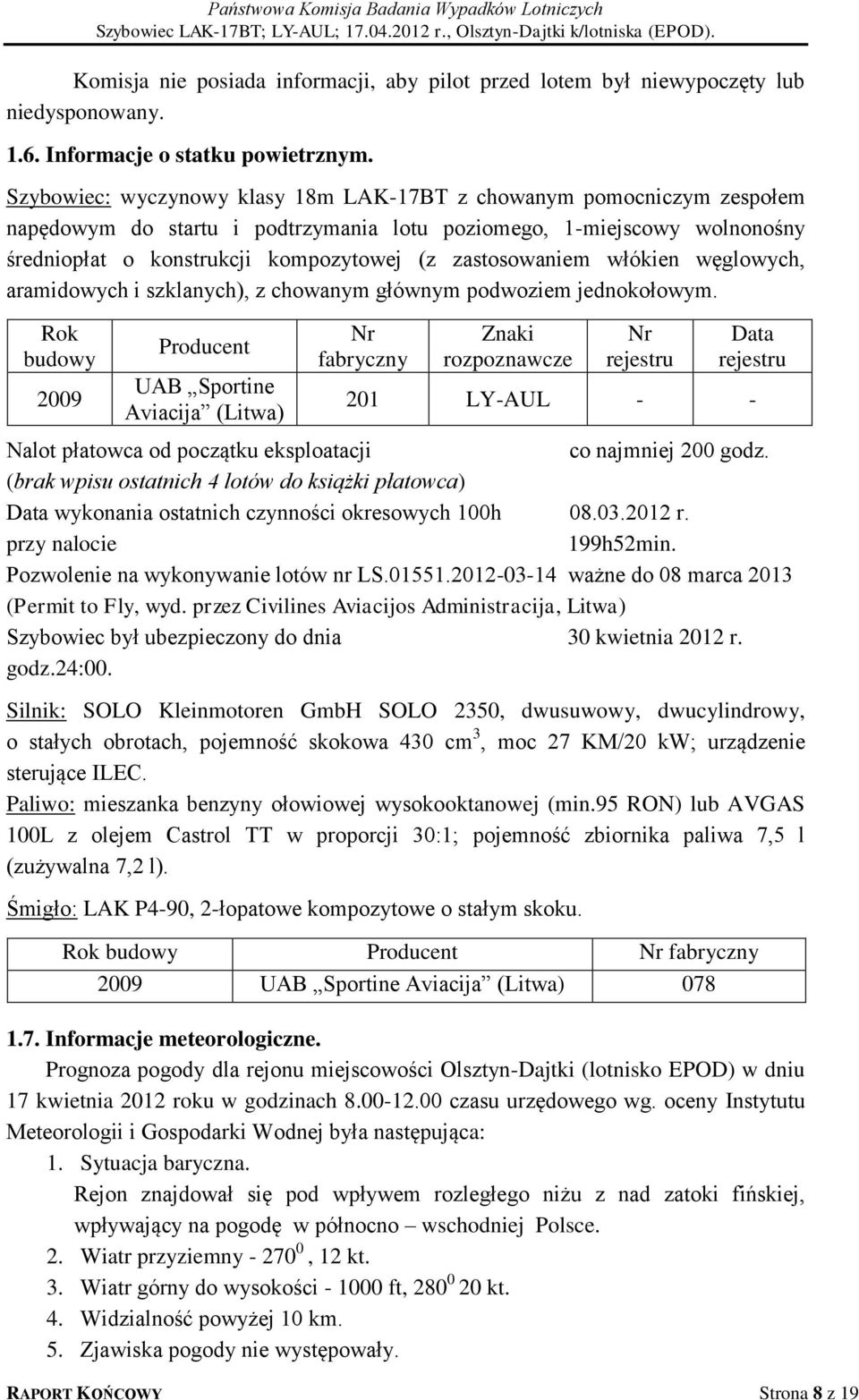 zastosowaniem włókien węglowych, aramidowych i szklanych), z chowanym głównym podwoziem jednokołowym.