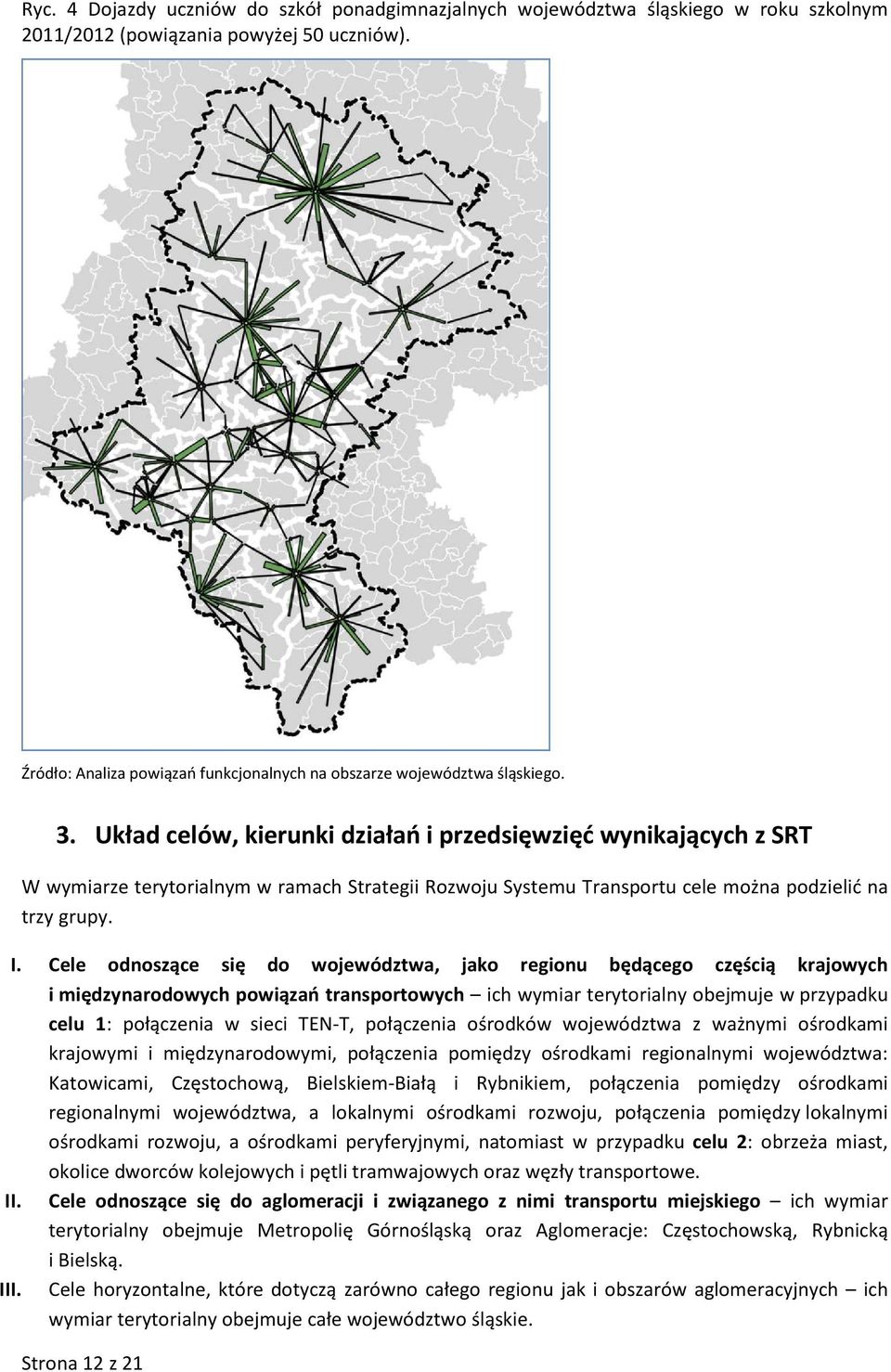 Układ celów, kierunki działań i przedsięwzięć wynikających z SRT W wymiarze terytorialnym w ramach Strategii Rozwoju Systemu Transportu cele można podzielić na trzy grupy. I.