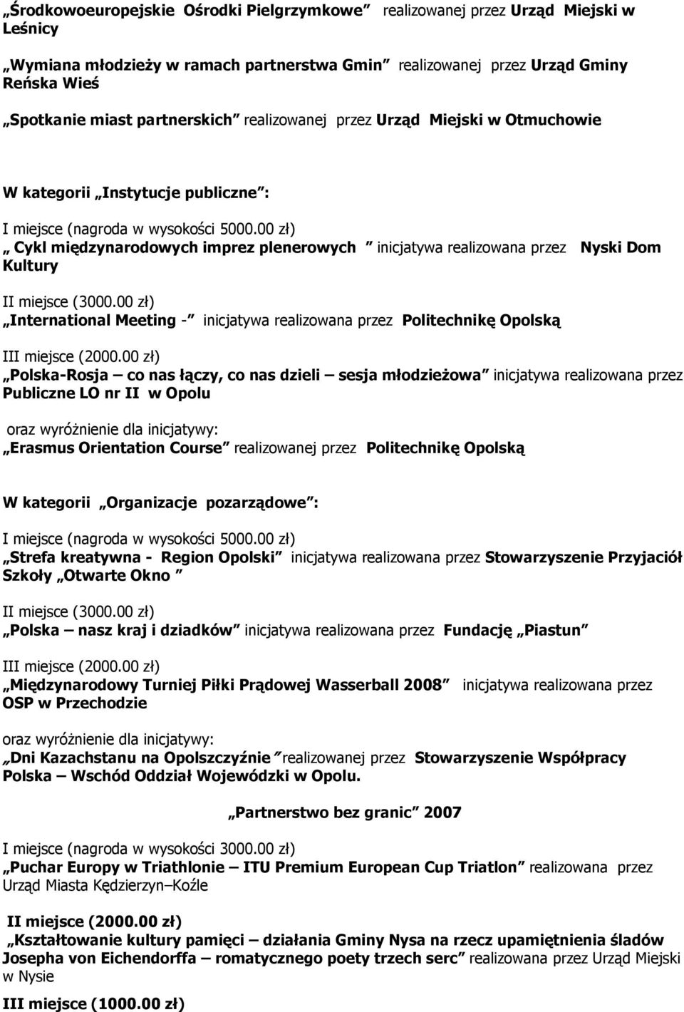 Meeting - inicjatywa realizowana przez Politechnikę Opolską Polska-Rosja co nas łączy, co nas dzieli sesja młodzieŝowa inicjatywa realizowana przez Publiczne LO nr II w Opolu oraz wyróŝnienie dla