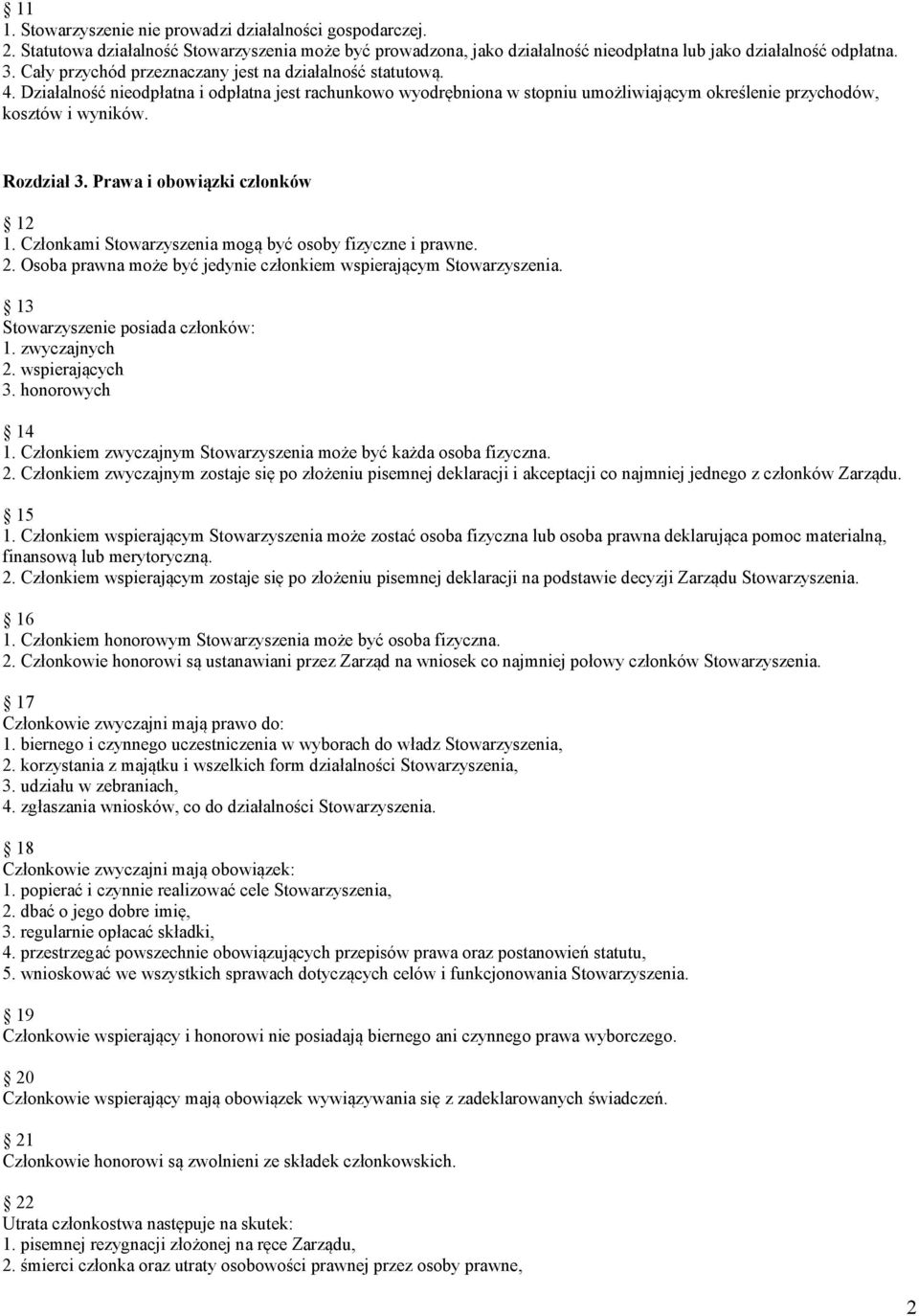 Rozdział 3. Prawa i obowiązki członków 12 1. Członkami Stowarzyszenia mogą być osoby fizyczne i prawne. 2. Osoba prawna może być jedynie członkiem wspierającym Stowarzyszenia.