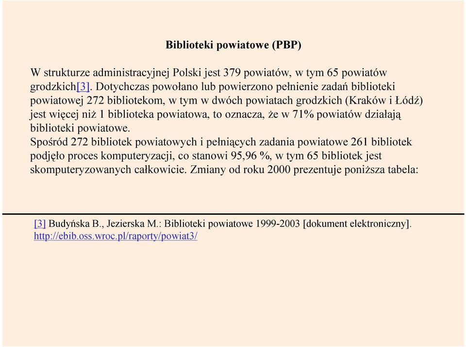 to oznacza, że w 71% powiatów działają biblioteki powiatowe.