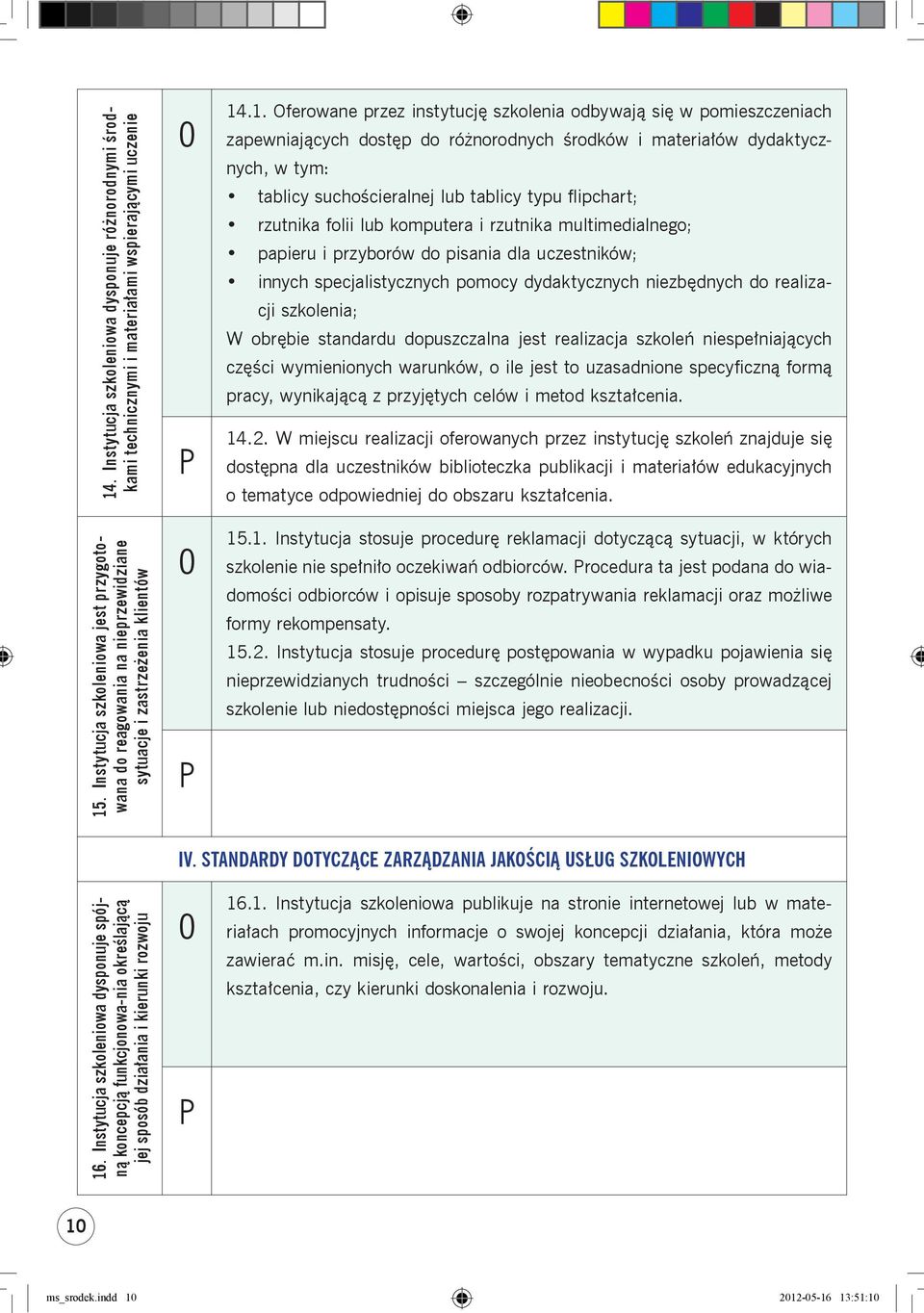 .1. ferowane przez instytucję szkolenia odbywają się w pomieszczeniach zapewniających dostęp do różnorodnych środków i materiałów dydaktycznych, w tym: tablicy suchościeralnej lub tablicy typu