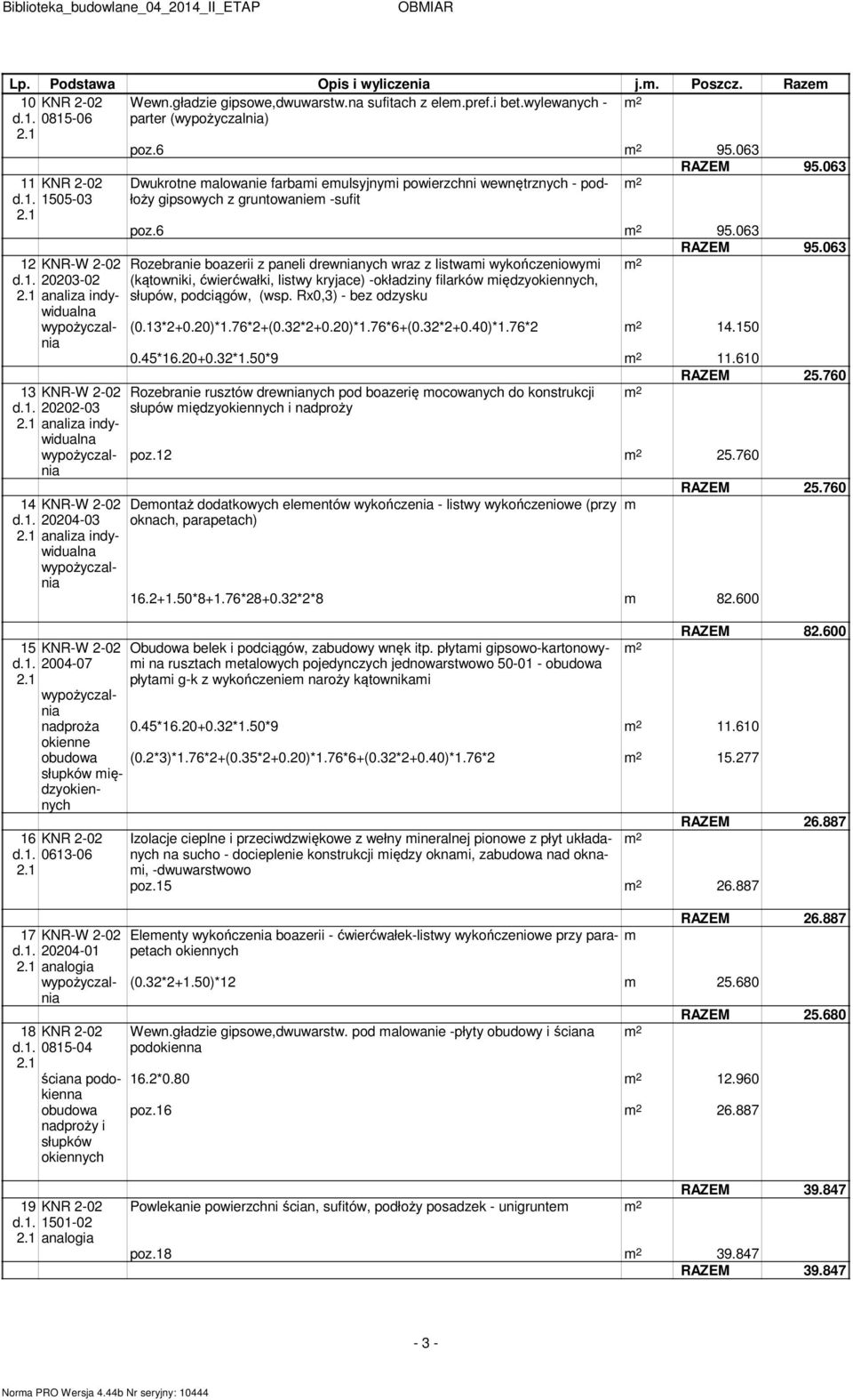 2020-01 analogia 18 KNR 2-02 0815-0 ściana podokienna obudowa nadproży i słupków okiennych Dwukrotne alowanie farbai eulsyjnyi powierzchni wewnętrznych - podłoży gipsowych z gruntowanie -sufit RAZEM