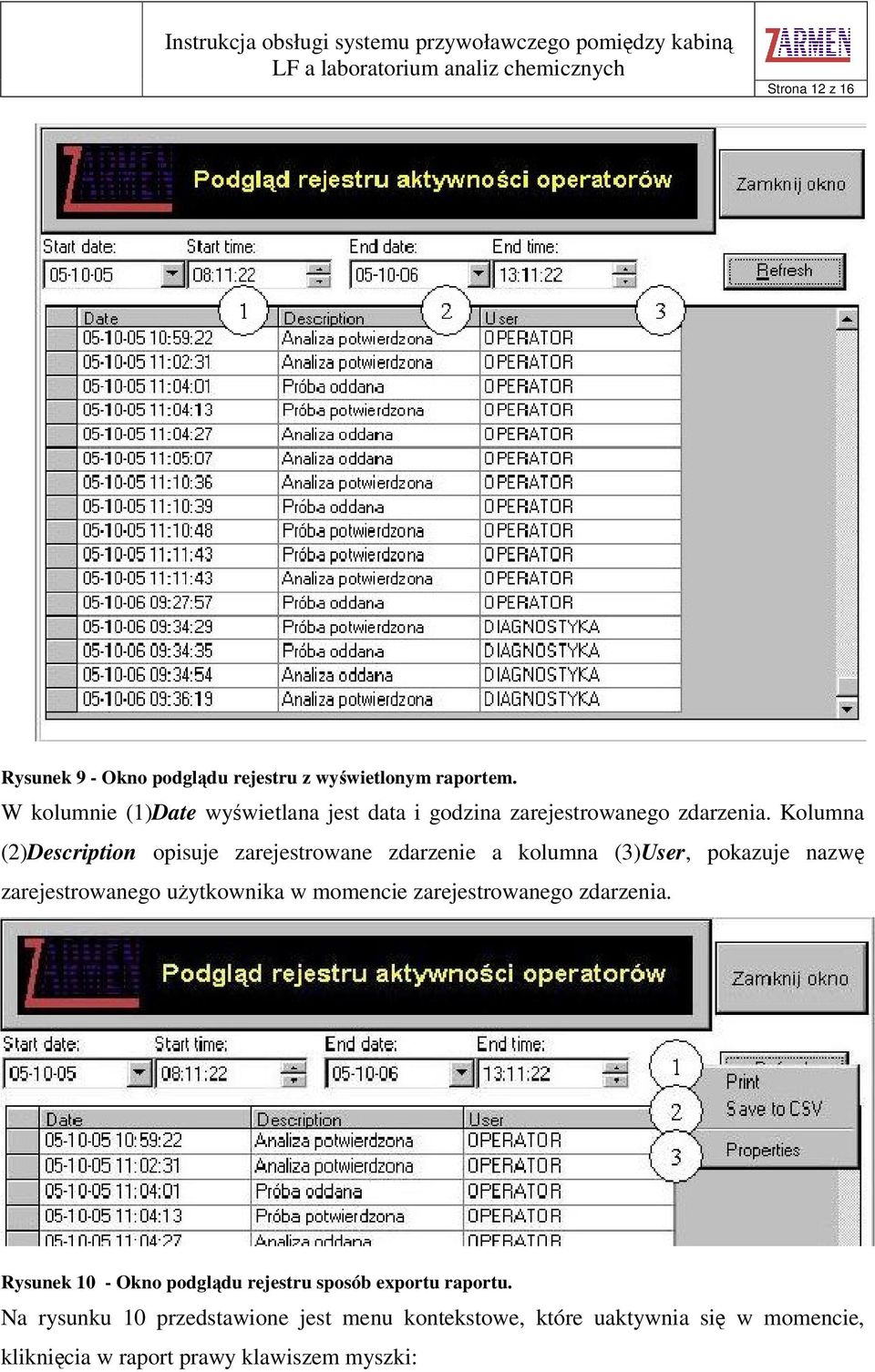 Kolumna (2)Description opisuje zarejestrowane zdarzenie a kolumna (3)User, pokazuje nazw zarejestrowanego uytkownika w