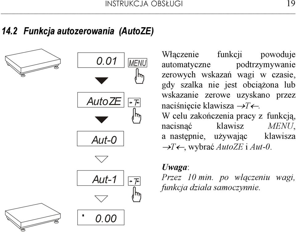 gdy szalka nie jest obciąŝona lub wskazanie zerowe uzyskano przez naciśnięcie klawisza.