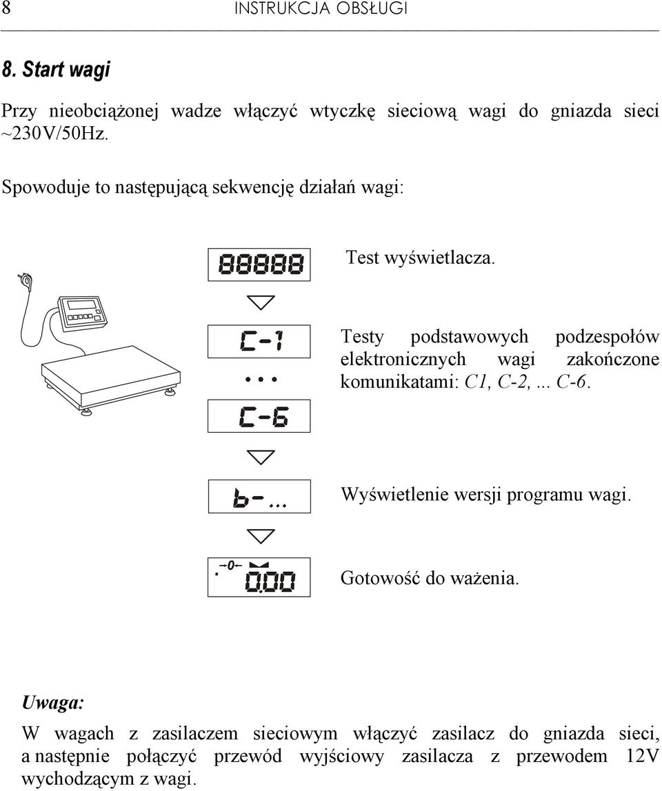 esty podstawowych podzespołów elektronicznych wagi zakończone komunikatami: C1, C-2,... C-6.