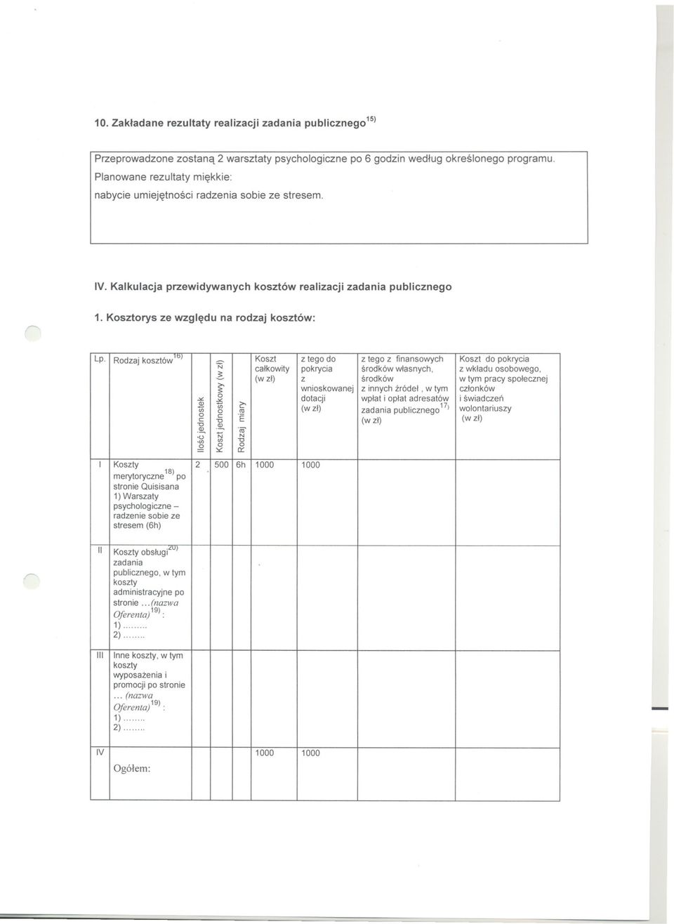 Rodzaj kosztów1d) Koszt z tego do z tego z finansowych Koszt do pokrycia N calkowity pokrycia srodków wlasnych, z wkladu osobowego,.