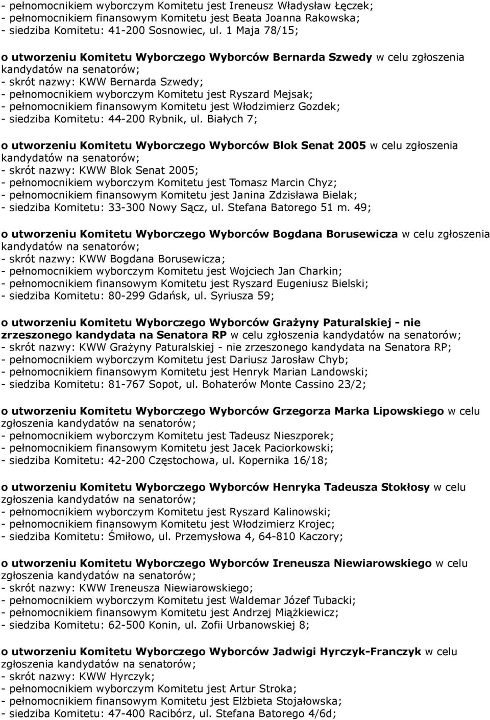 finansowym Komitetu jest Włodzimierz Gozdek; - siedziba Komitetu: 44-200 Rybnik, ul.