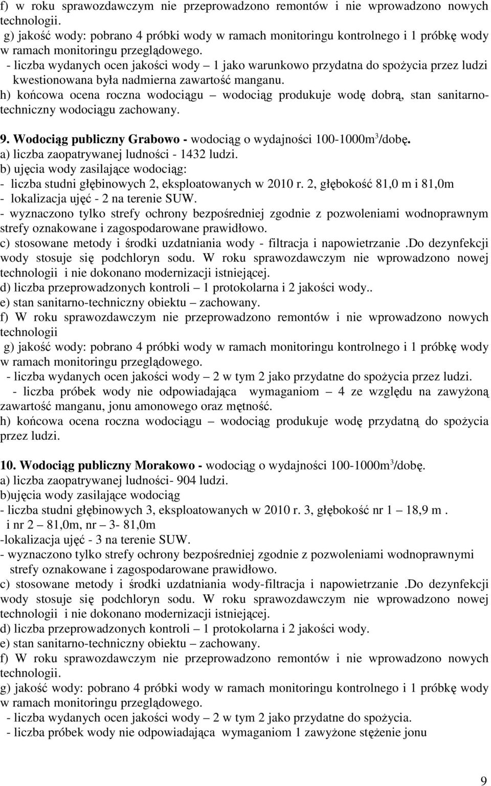 - liczba wydanych ocen jakości wody 1 jako warunkowo przydatna do spożycia przez ludzi kwestionowana była nadmierna zawartość manganu.