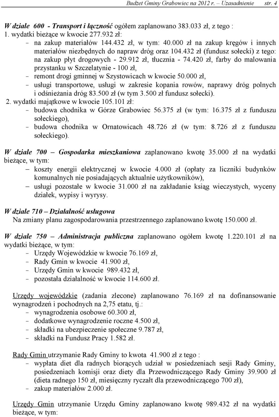 420 zł, farby do malowania przystanku w Szczelatynie - 100 zł, - remont drogi gminnej w Szystowicach w kwocie 50.