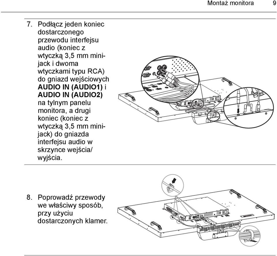 wtyczkami typu RCA) do gniazd wejściowych AUDIO IN (AUDIO1) i AUDIO IN (AUDIO2) na tylnym panelu