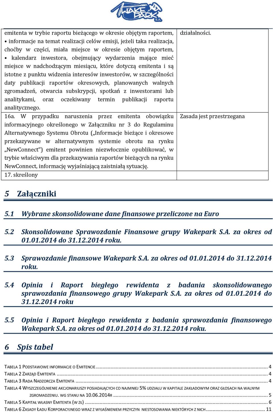 raportów okresowych, planowanych walnych zgromadzeń, otwarcia subskrypcji, spotkań z inwestorami lub analitykami, oraz oczekiwany termin publikacji raportu analitycznego. 16a.