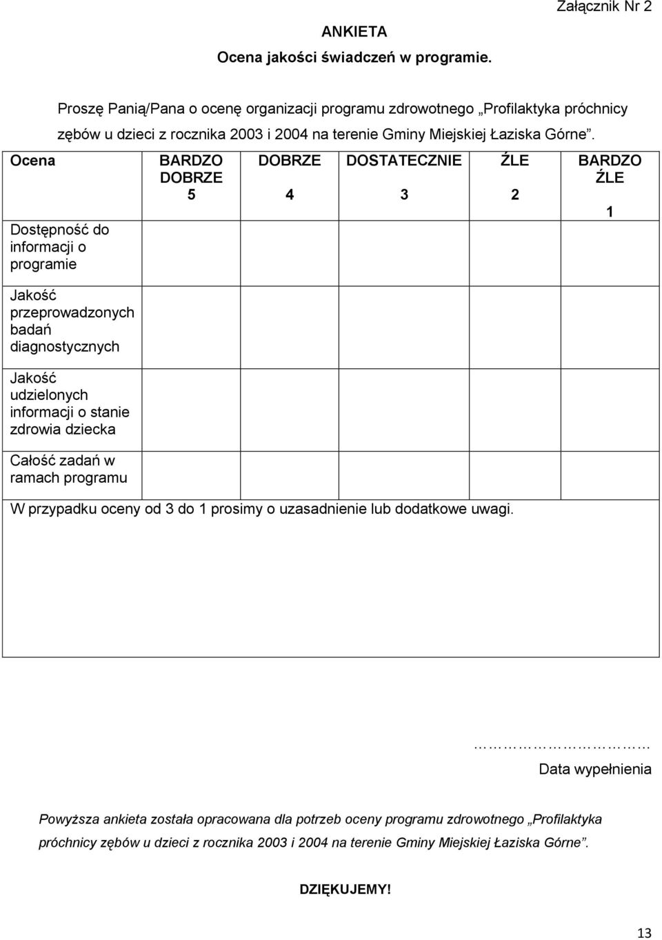 Dostępność do informacji o programie Jakość przeprowadzonych badań diagnostycznych Jakość udzielonych informacji o stanie zdrowia dziecka Całość zadań w ramach programu BARDZO DOBRZE 5