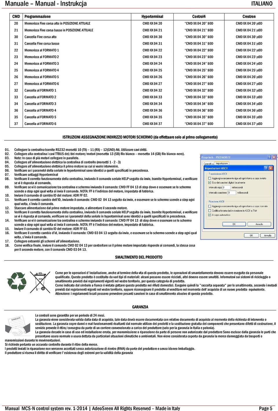 31 CMD XX 04 31 $0D CMD XX 04 31\x0D 22 Memorizza al FORMATO 1 CMD XX 04 22 CMD XX 04 22 $0D CMD XX 04 22\x0D 23 Memorizza al FORMATO 2 CMD XX 04 23 CMD XX 04 23 $0D CMD XX 04 23\x0D 24 Memorizza al