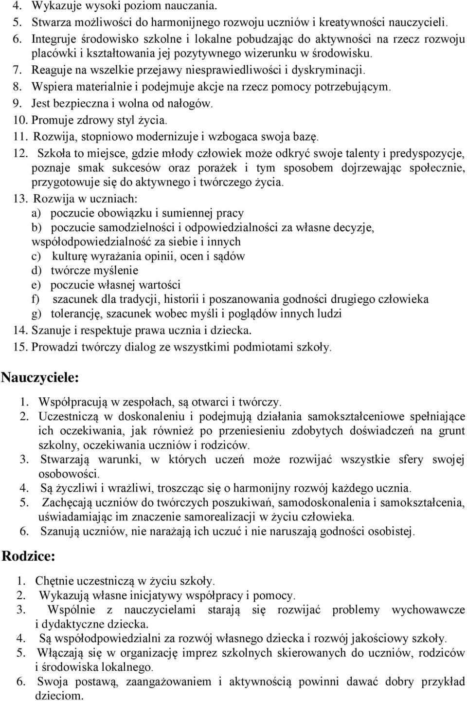 Reaguje na wszelkie przejawy niesprawiedliwości i dyskryminacji. 8. Wspiera materialnie i podejmuje akcje na rzecz pomocy potrzebującym. 9. Jest bezpieczna i wolna od nałogów. 10.