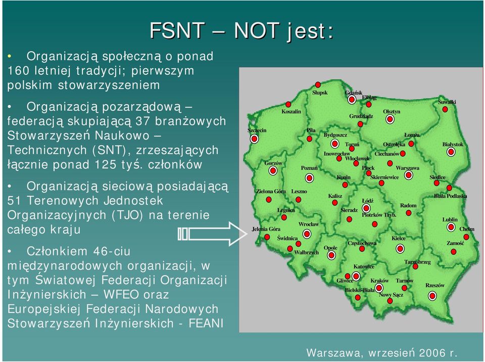 członków Organizacją sieciową posiadającą 51 Terenowych Jednostek Organizacyjnych (TJO) na terenie całego kraju Członkiem 46-ciu międzynarodowych organizacji, w tym Światowej Federacji Organizacji