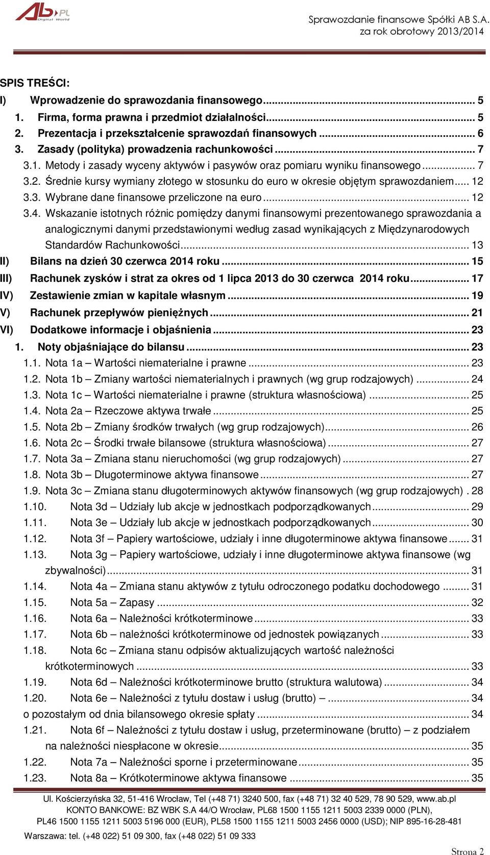 Średnie kursy wymiany złotego w stosunku do euro w okresie objętym sprawozdaniem... 12 3.3. Wybrane dane finansowe przeliczone na euro... 12 3.4.