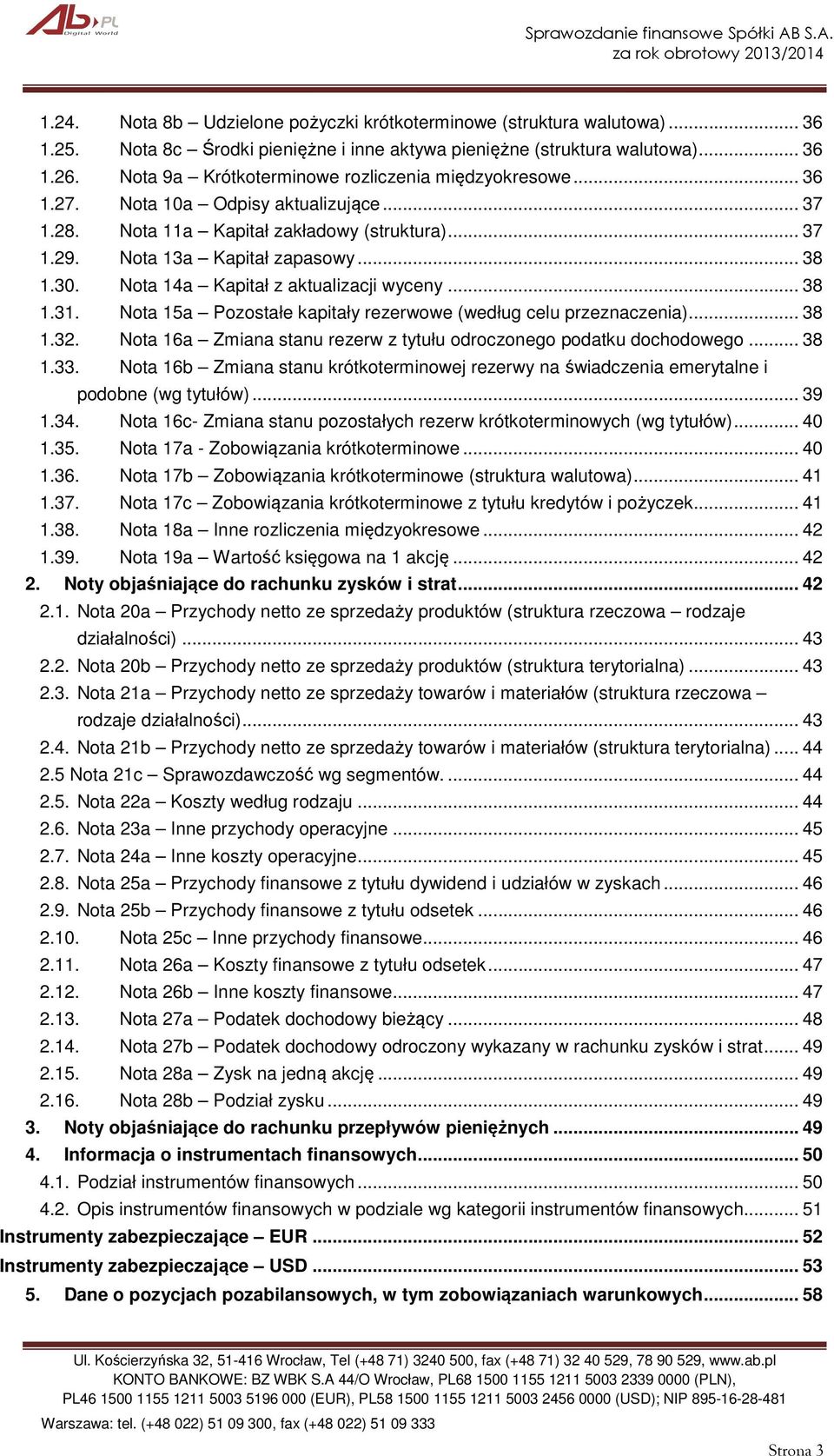 Nota 14a Kapitał z aktualizacji wyceny... 38 1.31. Nota 15a Pozostałe kapitały rezerwowe (według celu przeznaczenia)... 38 1.32. Nota 16a Zmiana stanu rezerw z tytułu odroczonego podatku dochodowego.