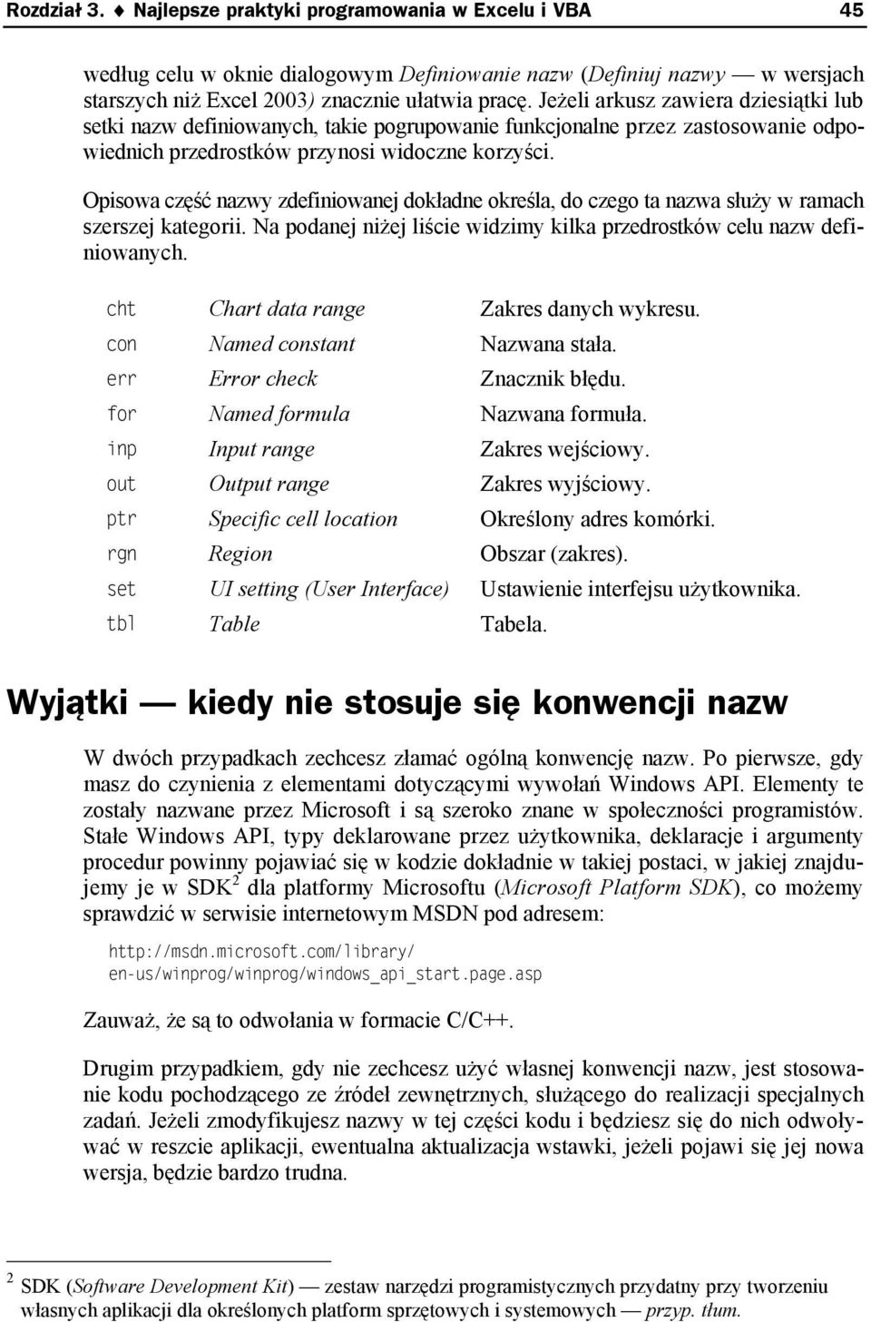 Opisowa część nazwy zdefiniowanej dokładne określa, do czego ta nazwa służy w ramach szerszej kategorii. Na podanej niżej liście widzimy kilka przedrostków celu nazw definiowanych.