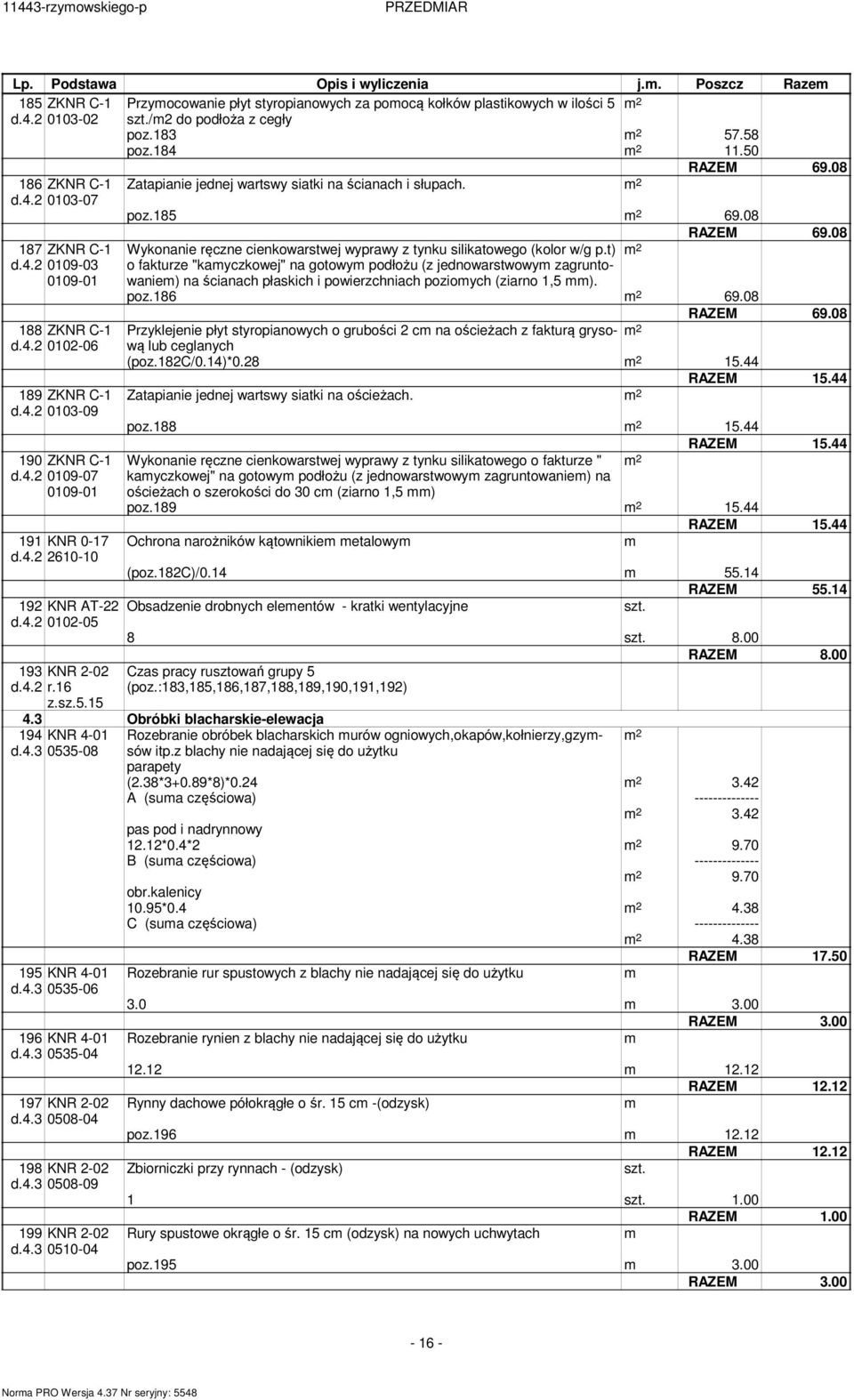 08 87 ZKNR C- Wykonanie ręczne cienkowarstwej wyprawy z tynku silikatowego (kolor w/g p.t) d.4.