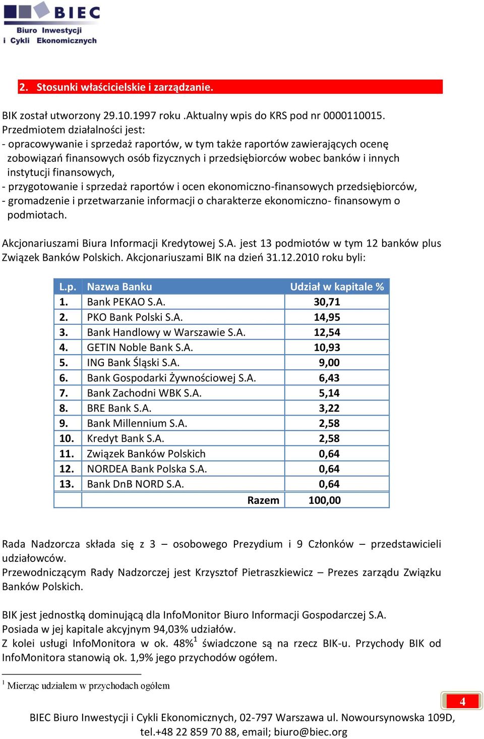 finansowych, - przygotowanie i sprzedaż raportów i ocen ekonomiczno-finansowych przedsiębiorców, - gromadzenie i przetwarzanie informacji o charakterze ekonomiczno- finansowym o podmiotach.