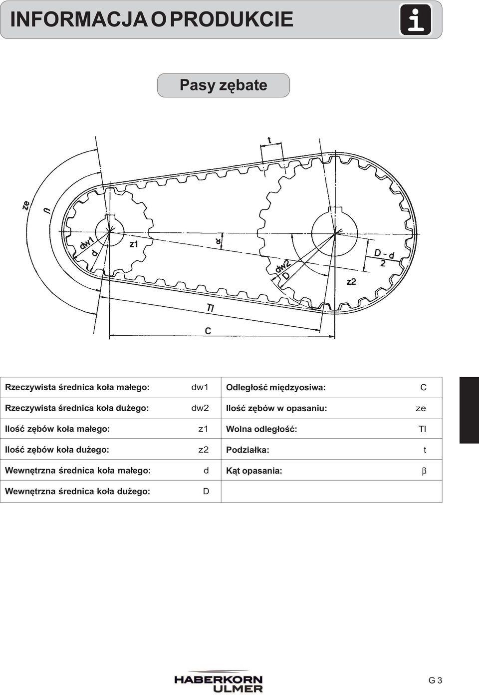 zêbów ko³a ma³ego: z1 Wolna odleg³oœæ: Tl Iloœæ zêbów ko³a du ego: z2 Podzia³ka: t