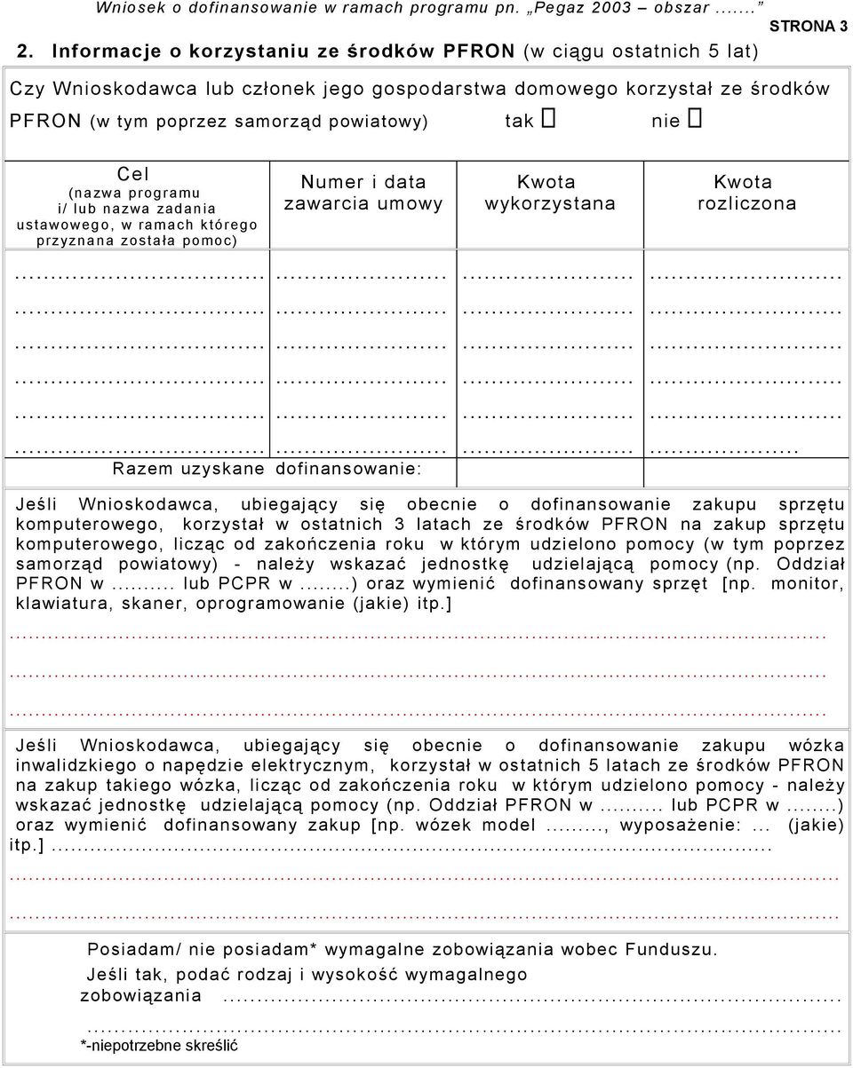 (nazwa programu i/ lub nazwa zadania ustawowego, w ramach którego przyzna na zost a ła pom oc)............... Numer i data zawarcia umowy.