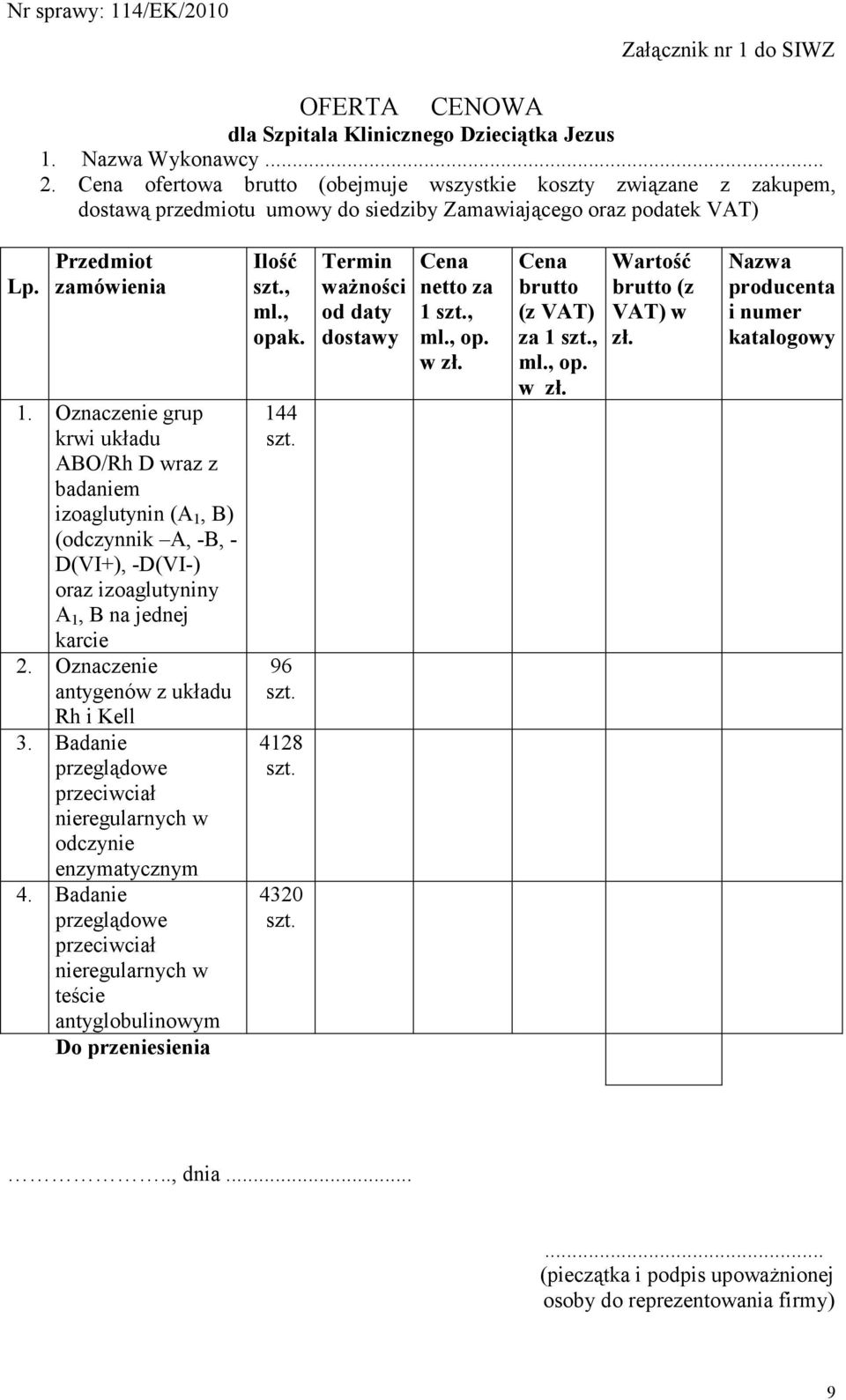 Oznaczenie grup krwi układu ABO/Rh D wraz z badaniem izoaglutynin (A 1, B) (odczynnik A, -B, - D(VI+), -D(VI-) oraz izoaglutyniny A 1, B na jednej karcie 2. Oznaczenie antygenów z układu Rh i Kell 3.