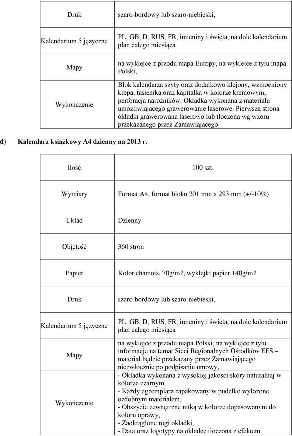 Okładka wykonana z materiału umożliwiającego grawerowanie laserowe. Pierwsza strona okładki grawerowana laserowo lub tłoczona wg wzoru przekazanego przez Zamawiającego.