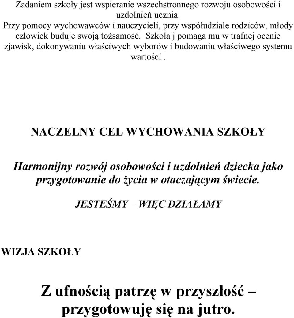 Szkoła j pomaga mu w trafnej ocenie zjawisk, dokonywaniu właściwych wyborów i budowaniu właściwego systemu wartości.