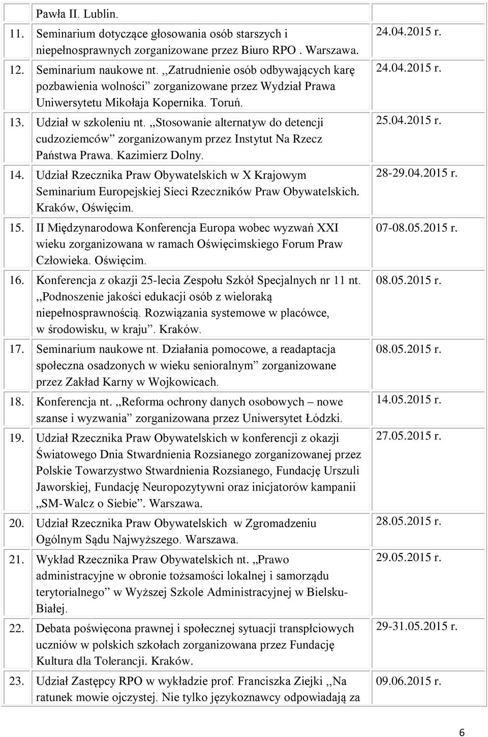 ,,stosowanie alternatyw do detencji cudzoziemców zorganizowanym przez Instytut Na Rzecz Państwa Prawa. Kazimierz Dolny. 14.