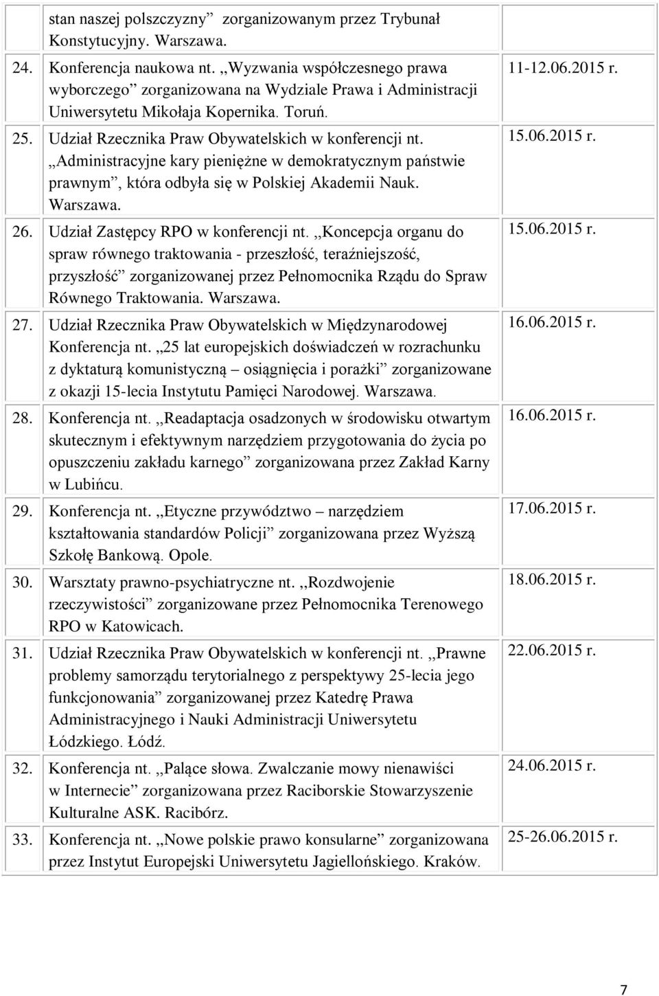 Administracyjne kary pieniężne w demokratycznym państwie prawnym, która odbyła się w Polskiej Akademii Nauk. Warszawa. 26. Udział Zastępcy RPO w konferencji nt.