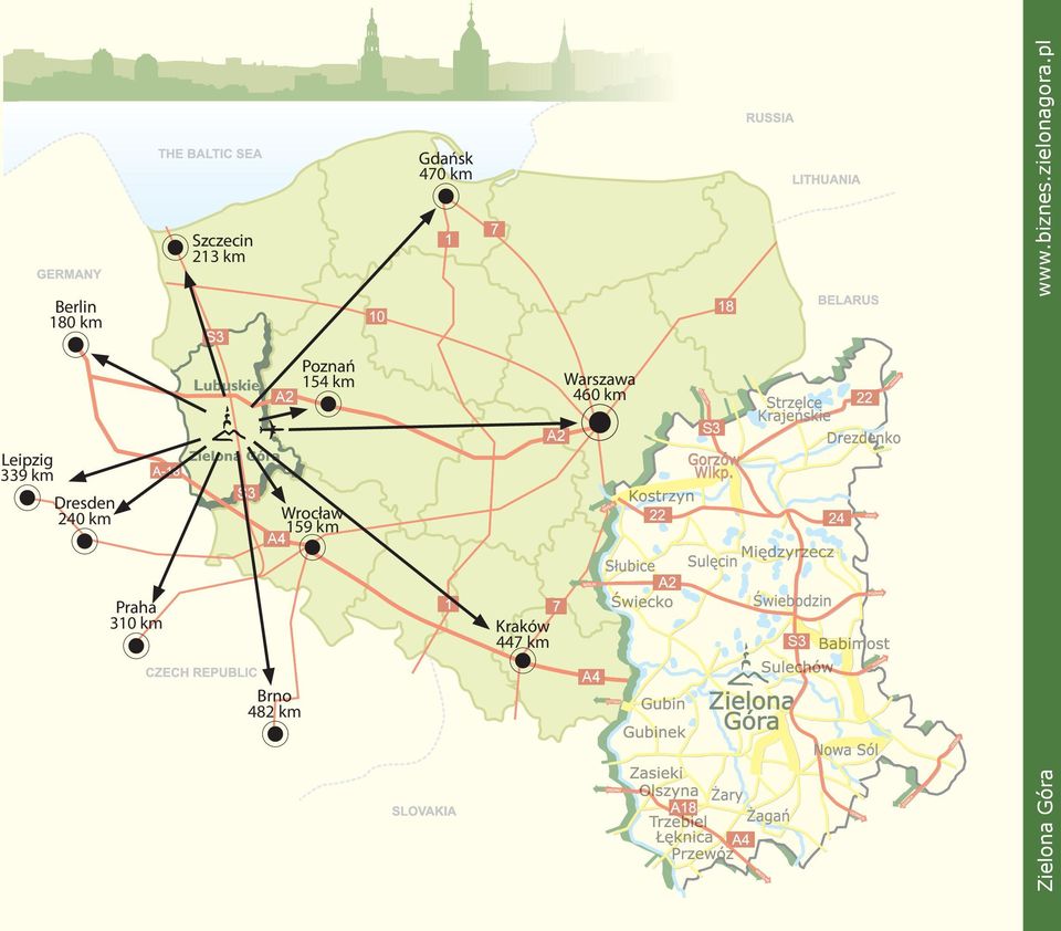 A2 Poznań 154 km Warszawa 460 km S3 A2 Leipzig 339