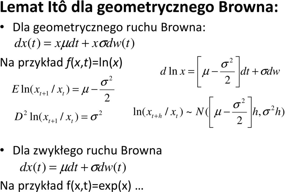 fln E ln / D ln / σ µ σ ln h Dla zwykłego ruchu