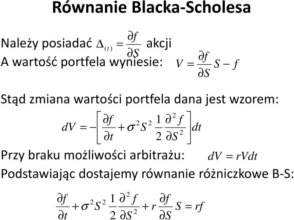 jes wzorem: dv f σ f d Przy braku możliwości arbirażu: dv